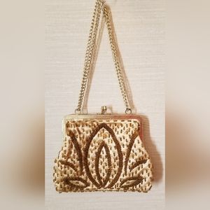 Vintage Gold Beaded Mini Hand Purse.